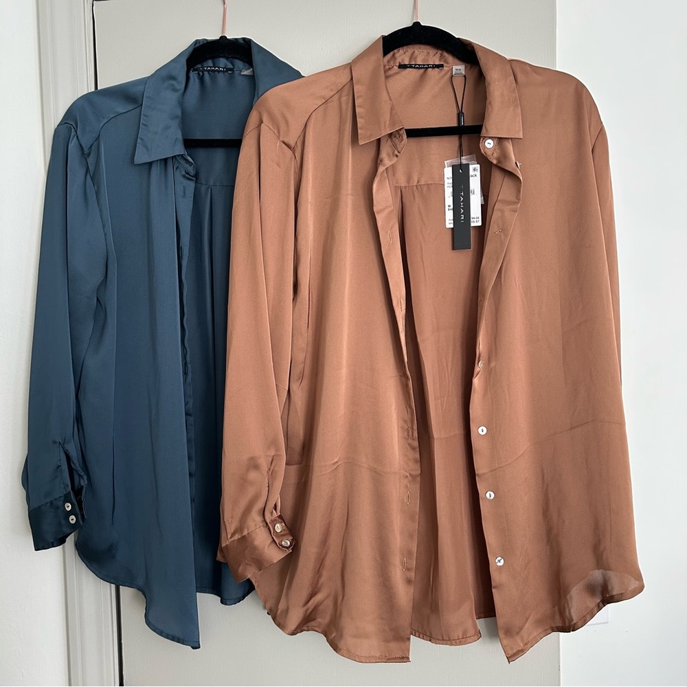 Two TAHARI Button Down Silk/Satin-look Blouses